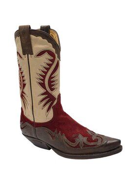 Sendra Red Beige Brown Suede Leather Overlay Cowboy Western Boots Mens 9.5 Spain